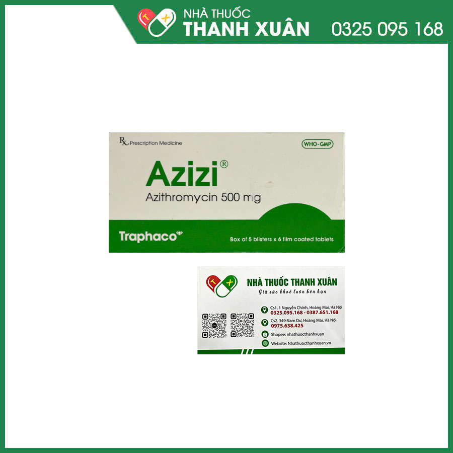 Azizi 500mg thuốc kháng sinh điều trị nhiễm khuẩn hô hấp, da&amp;mô, nhiễm khuẩn sinh dục